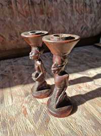 Suport lumanare lemn vechi arta africană