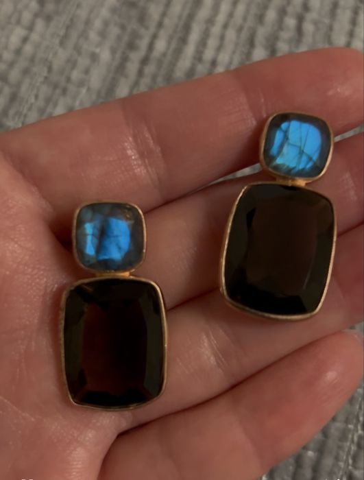 Серьги с Раухтопазом и лабрадором