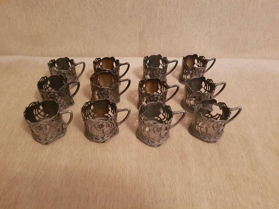 RAR!! WMF ART Nouveau serviciu de 12 suporturi pahare pentru ceai