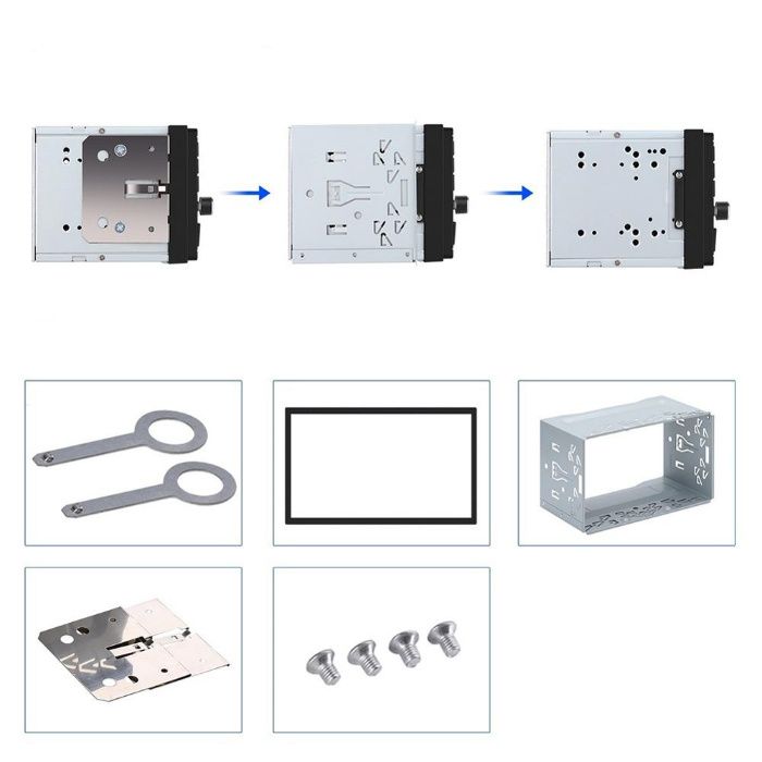 Пълен комплект за монтаж на 2 DIN - Шейна+Рамка+Планки+Винтове