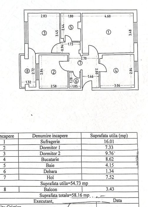 Eliberării - CEC Bank  apartament 3 camere cu centrala pe gaz