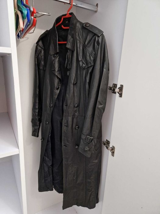 Кожаный плащ тренч мужской 42 размер винтажный