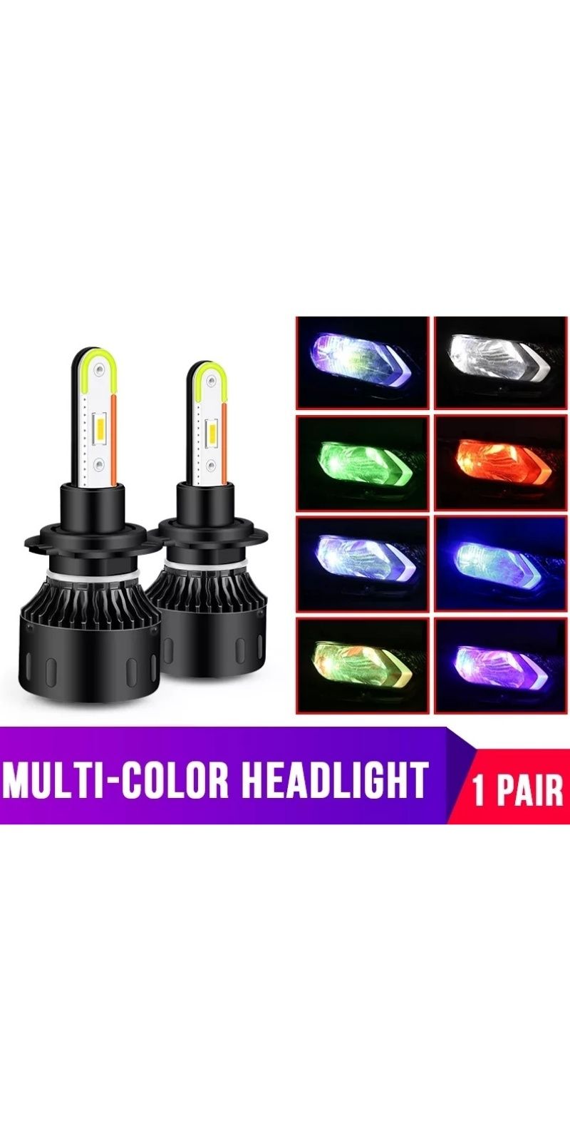 Set Becuri Led H7 Lumina alba si RGB 20000 Lm 100W / set Leduri Color