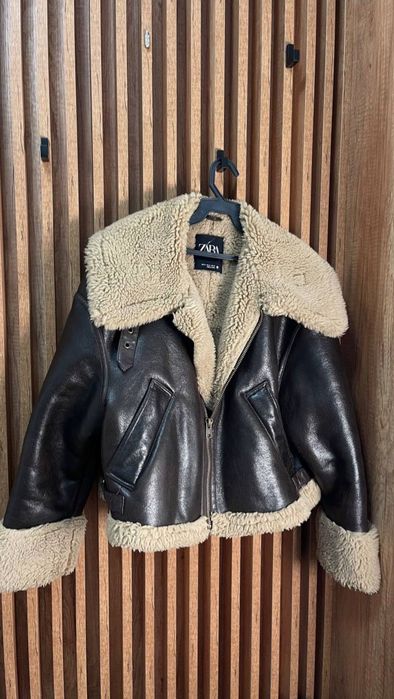 Palton din shearling scurtat Aviator Zara + geacă și cizme