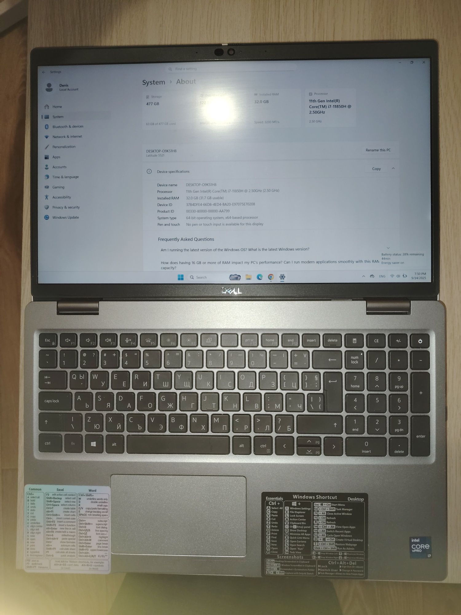 Лаптоп Dell Latitude 5521, Intel core i7, 32GB RAM DDR4