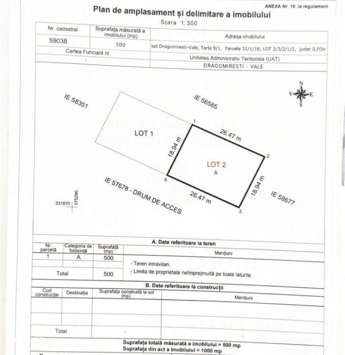 Comision 0% teren intravilan 684mp-500 mp plus 184mp cota indiviza la