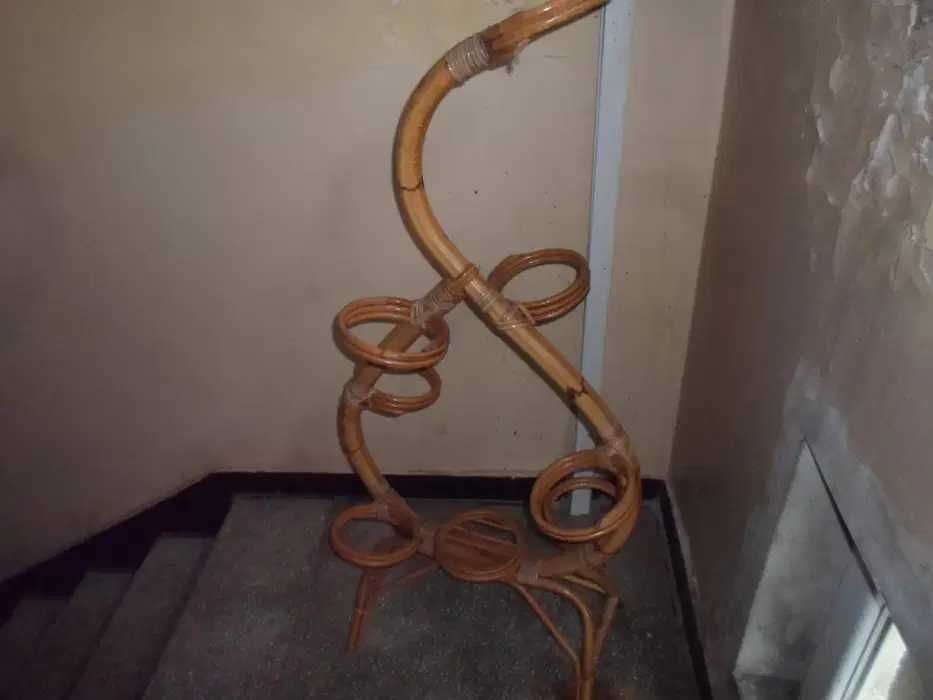 Vintage Italian Rattan & Bamboo Plant Stand, 1960s ghivece