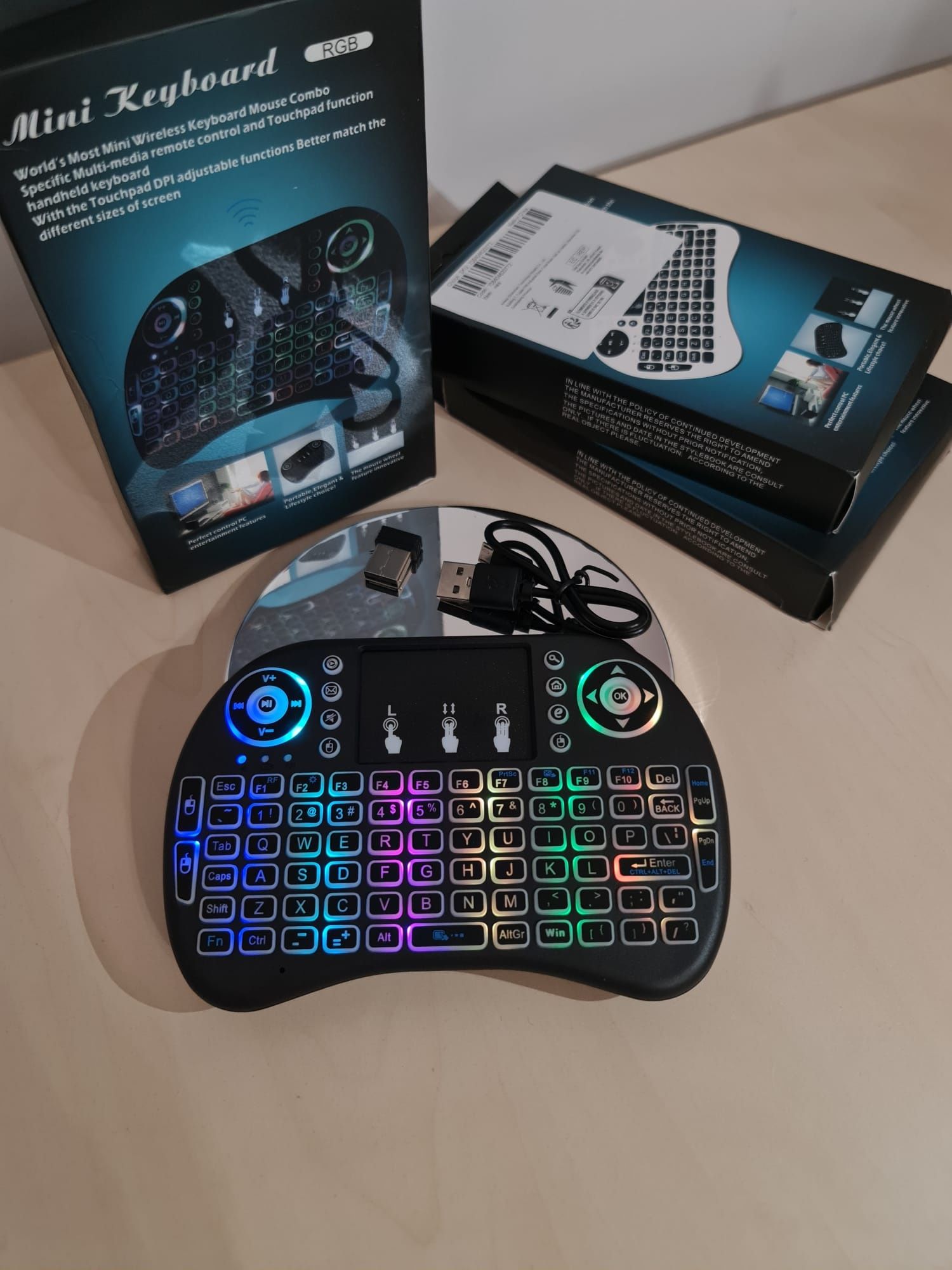 Tastatură mini, RGB, wireless, reîncărcabilă, telefon, tableta, laptop