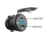 Priza auto cu indicator de voltaj Mufa USB 3.0 si Mufa PD Type C