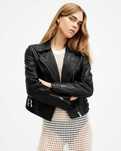 AllSaints Prescott Дамско Кожено яке Агнешка Кожа Черно Small UK 8
