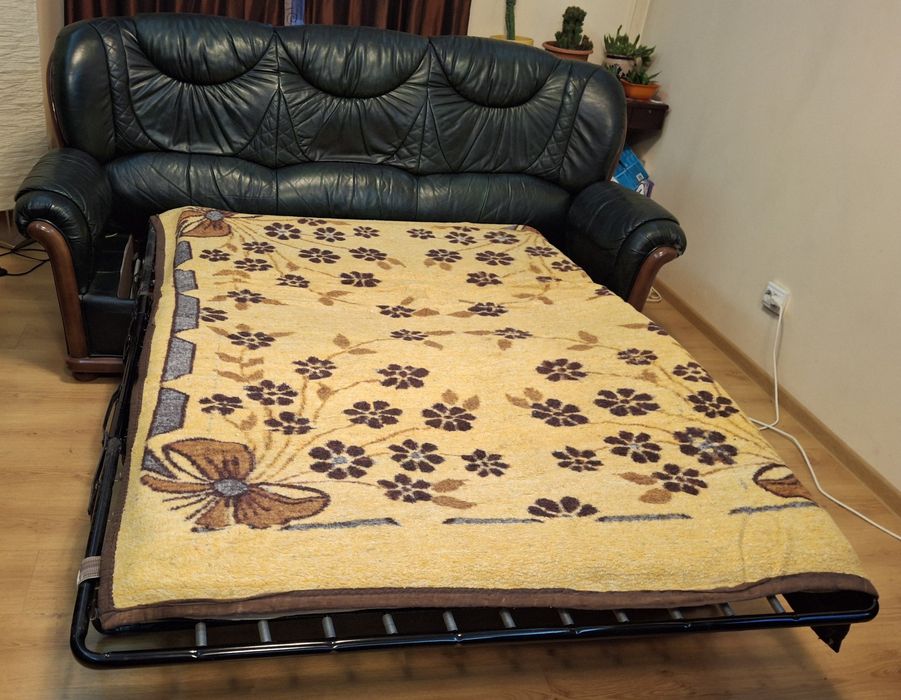 Canapea extensibilă din piele + 2 fotolii din piele naturală.