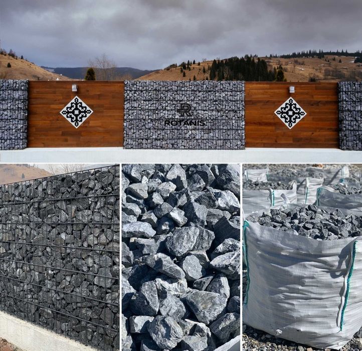 Gard natural piatra + panou tip gabion