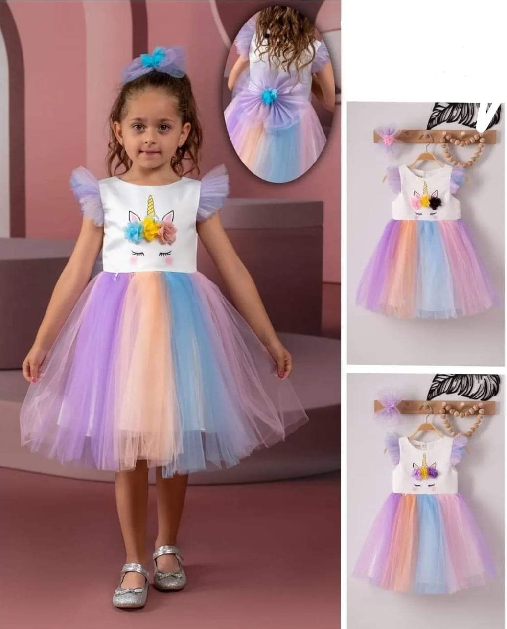 Rochie Unicorn fete, multicolora,clema par inclusa, 5 si 8 ani