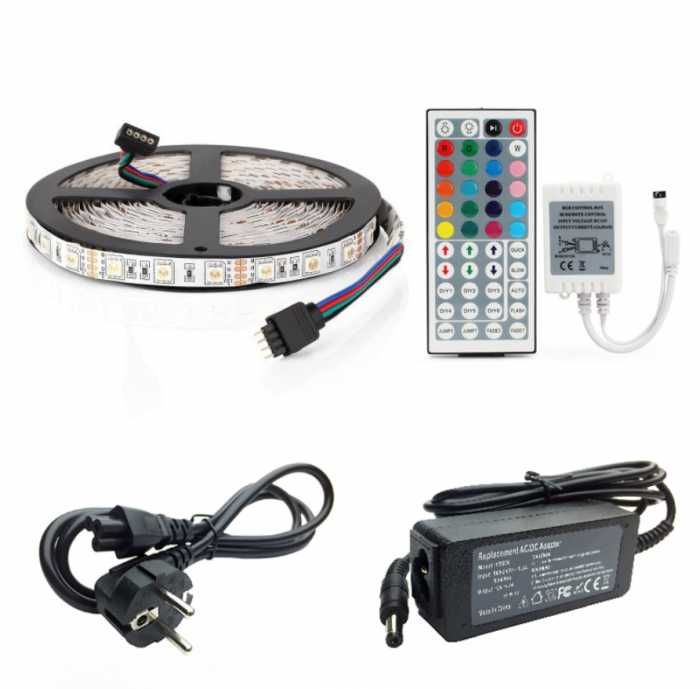 Banda led RGB 5050 60led m 5m Transformator 5A Telecomanda IR 44 taste