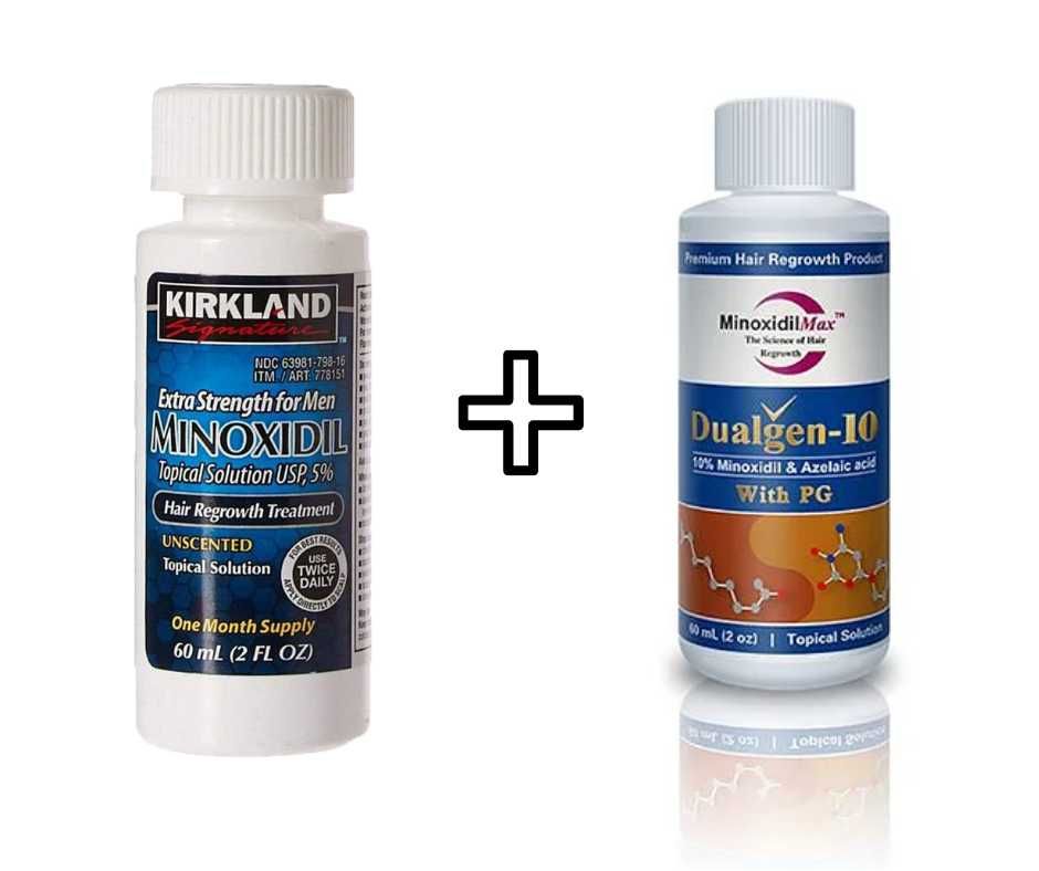 Minoxidil Dualgen 10% + Minoxidil Kirkland 5%, 2 luni aplicare