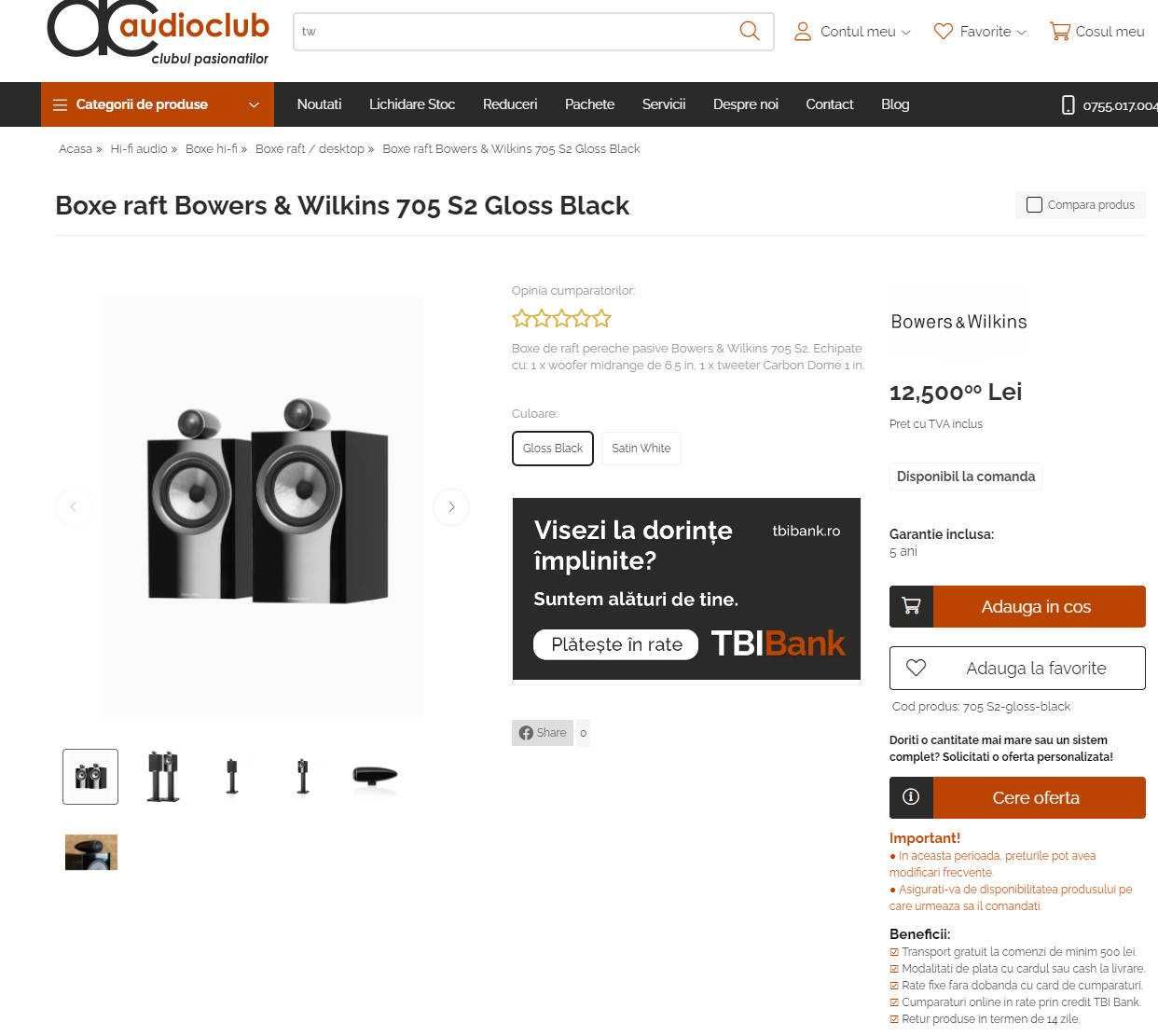 Boxe raft Bowers & Wilkins 705 S2 B&W ca noi in cutie 5 ani garantie