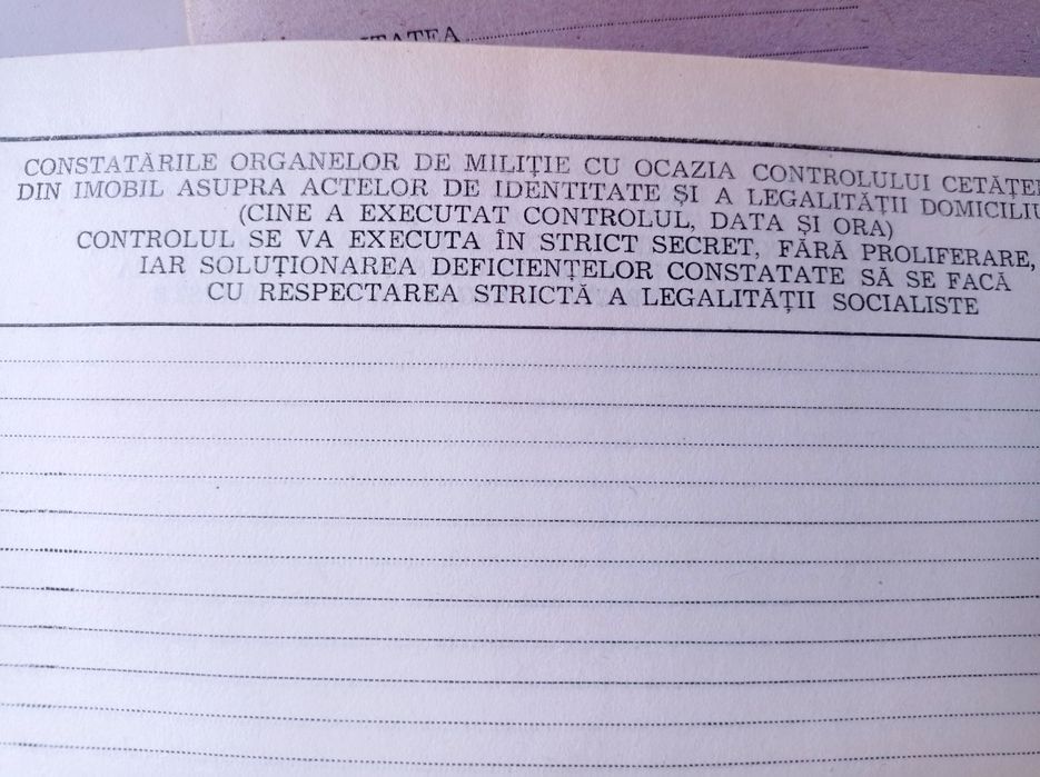 Carte de imobil din arhiva miliției R.S.R, document necompletat.