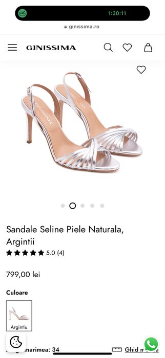 Sandale Seline Piele Naturala, Argintii - Ginissima