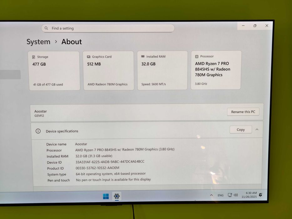 Mini PC Aoostar GEM12+ 8845HS Pro, 32GB DDR5, Oculink