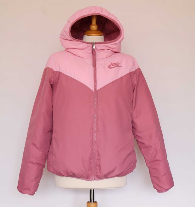 Nike пухено дамско двулицево розово яке с качулка Размер М