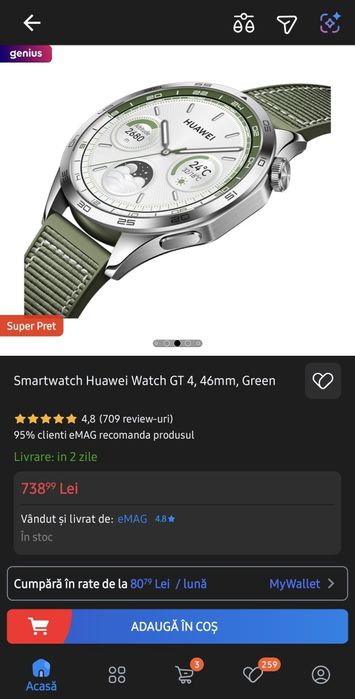Huawei Watch GT 4 46mm - NOU, SIGILAT, in garanție eMag