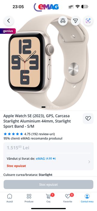 Apple Watch SE 2023 44mm - 100 la suta viata baterieiei
