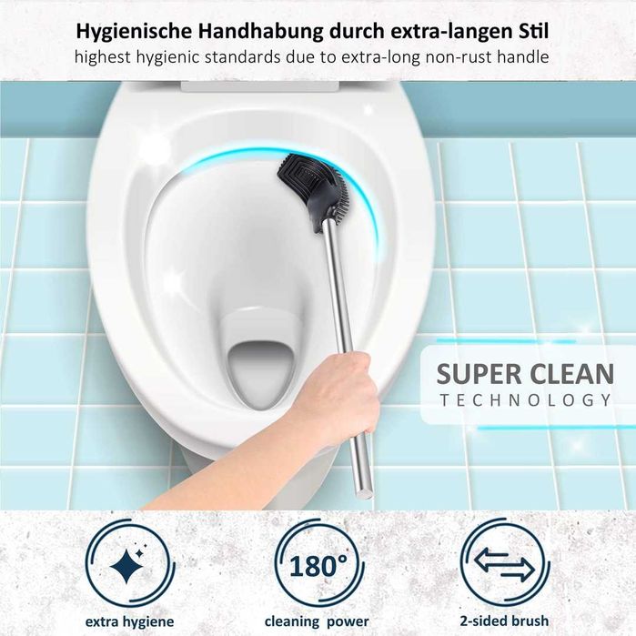 Perie WC silicon 3 in 1 cu suport si maner inox perete