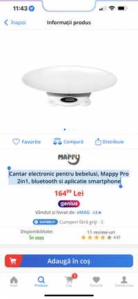 Cantar electronic pentru bebelusi, Mappy Pro 2in1, bluetooth si aplica