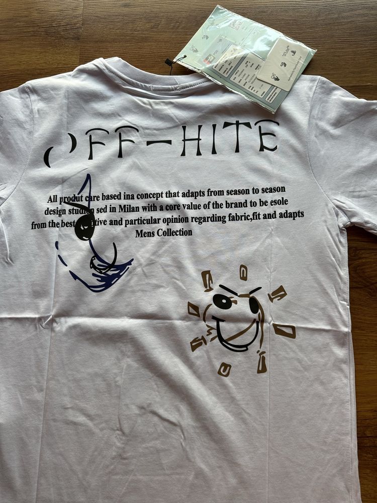 Мъжка,памучна,бяла тениска OFF White с щампа на гърба