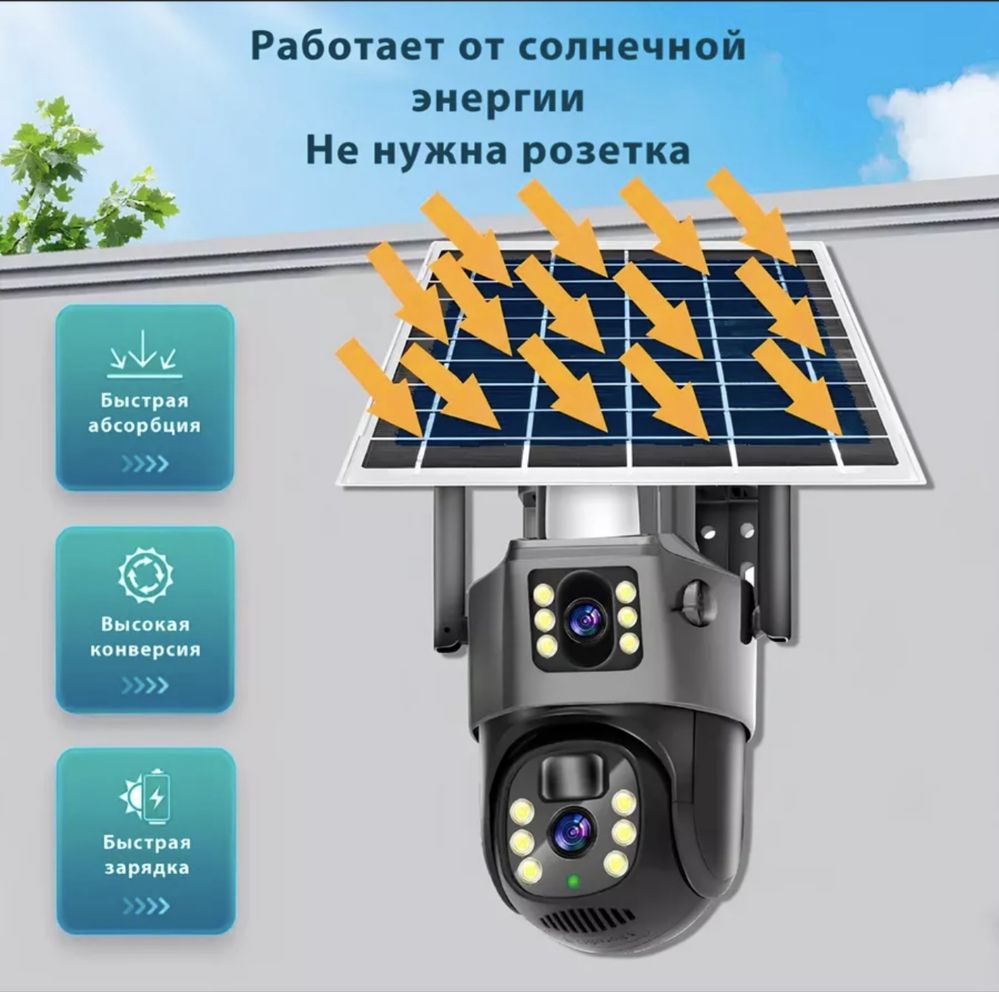 камера видеонаблюдения с солнечной панелью 8 МП 4k 4g