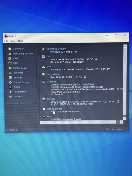 Acer 17,3 Full HD• I7-6500u• Placa video dedicata Nvidia 940MX 2gb•