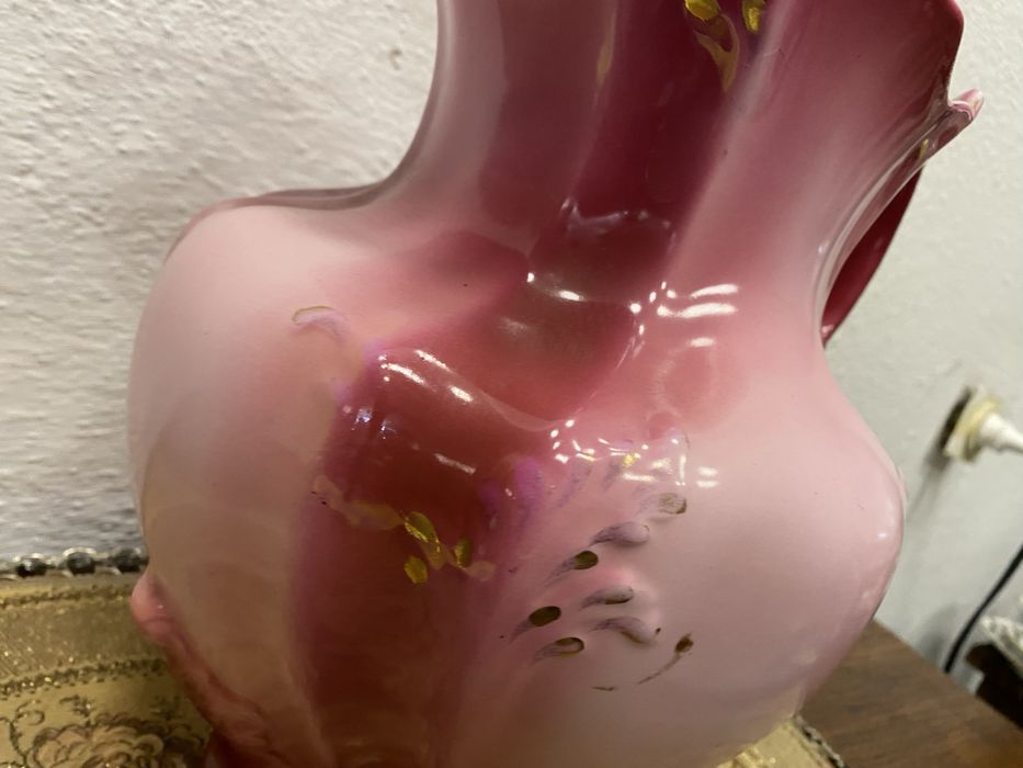 Винтидж голяма порцеланова кана Белгия розов градиент 1950те