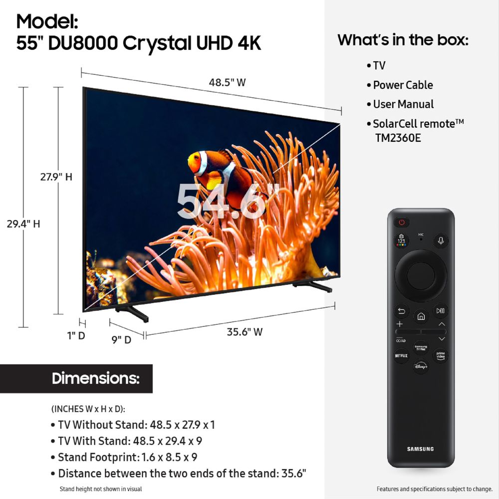 Телевизор Samsung 50/55/DU8000 Crystal UHD 4K Smart Tv Oригинал