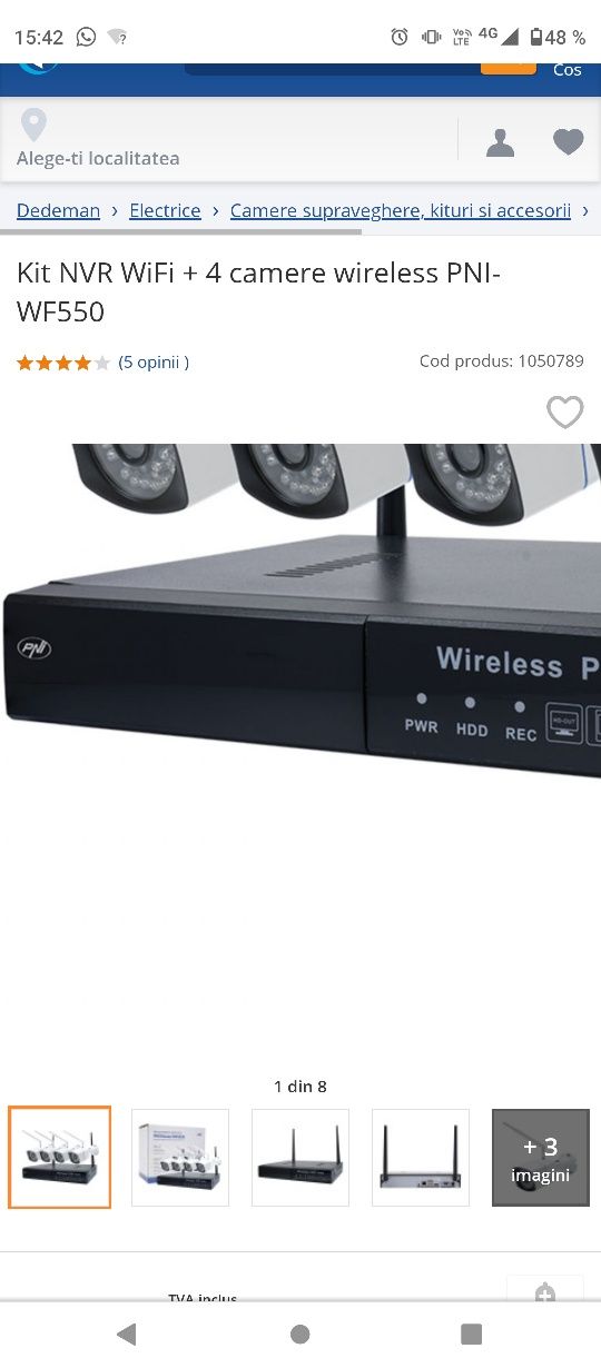 Kit NVR wifi+4 camere wireless PNI WF550