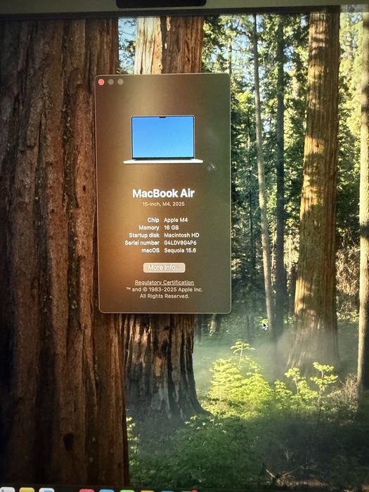 Macbook Air M4, 512SSD, 16GB RAM, 15 inch