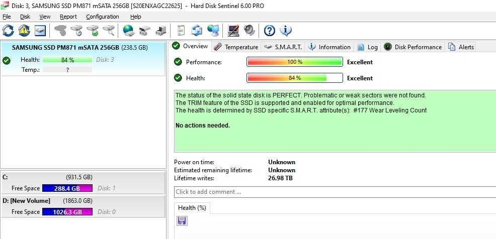 Solid-State Drive (SSD) Samsung 256GB PM871 MZ-MLN256D mSATA