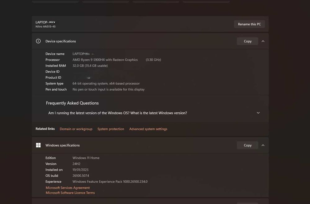 Лаптоп Gaming Acer Nitro 5, 4 TB SSD, Ryzen 5900HX, 32 GB, RTX 3080