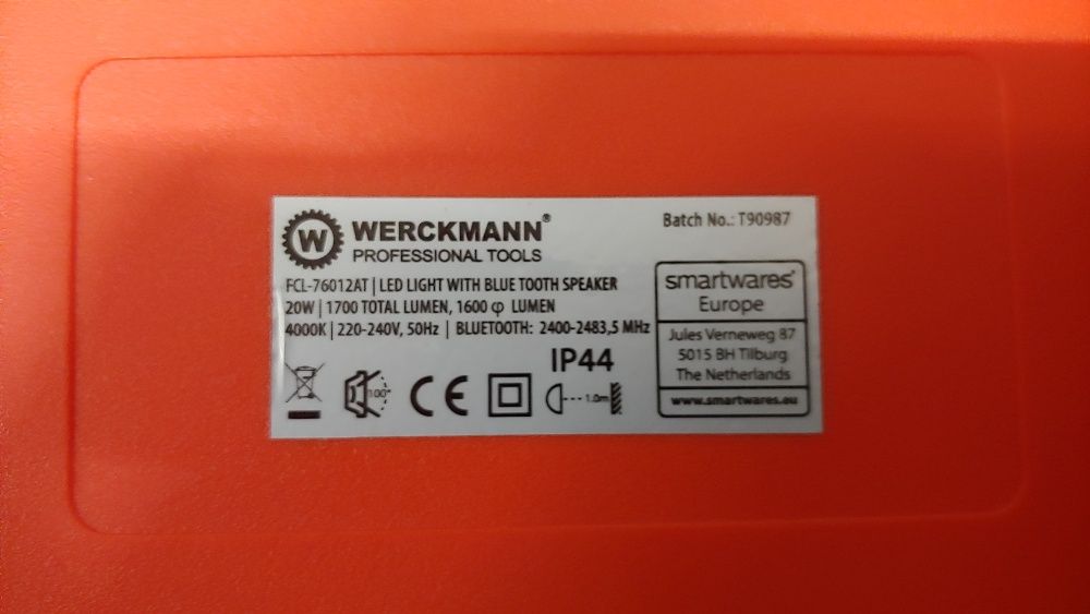 Професионална 20 ватова холандска работна лампа Werckmann +Bluetooth