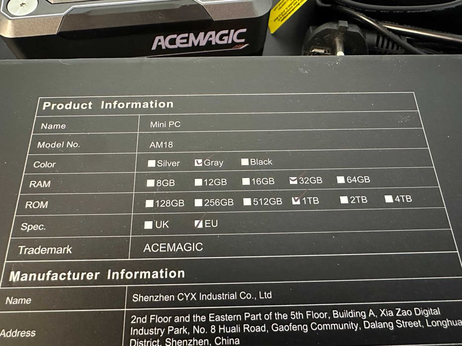 Mini PC Gaming ACEMAGIC AM18, AMD Ryzen 7 8845HS, 32 GB, 1 TB