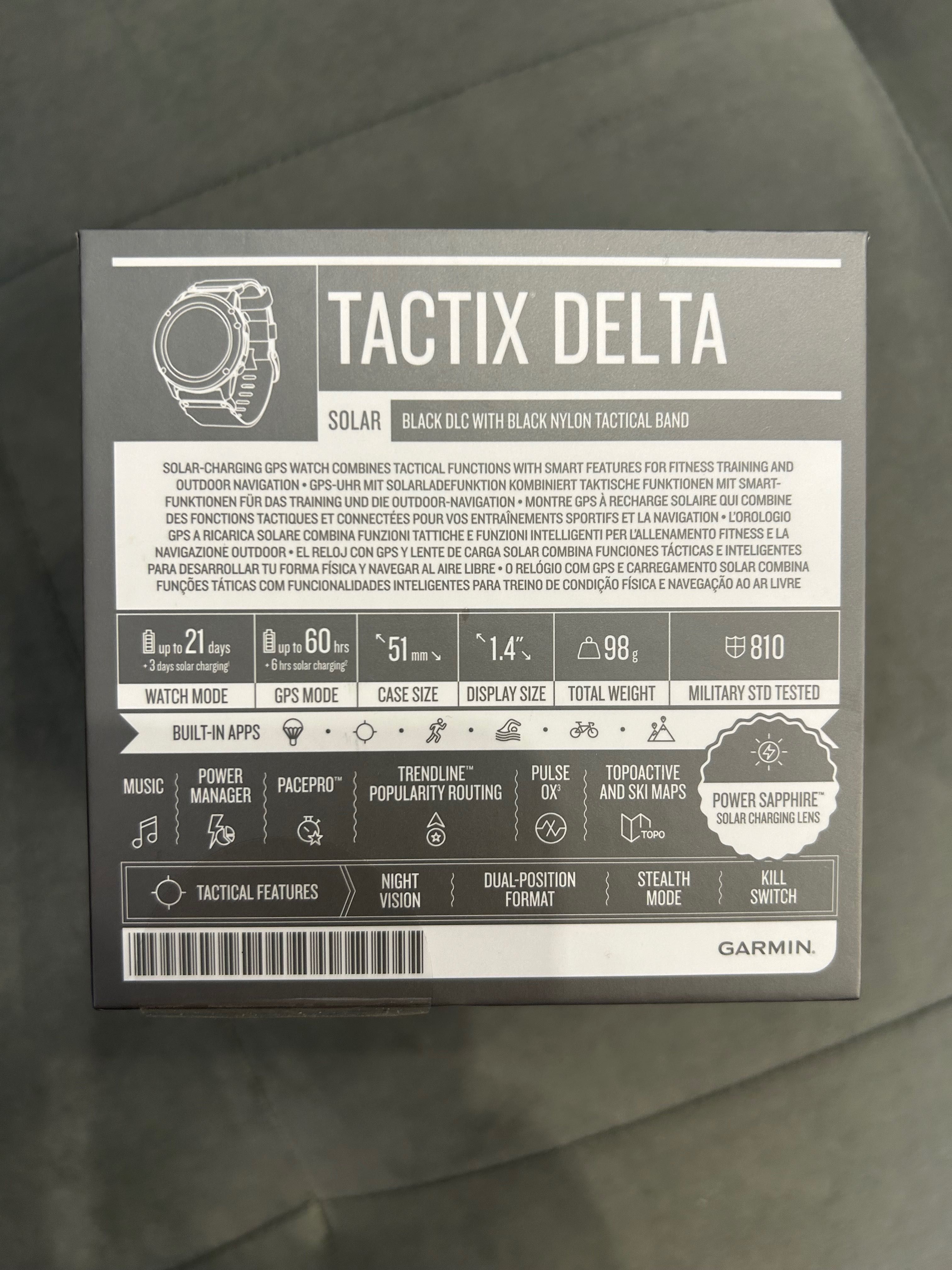 Garmin Delta Tactix Solar Premium Tactical GPS Watch