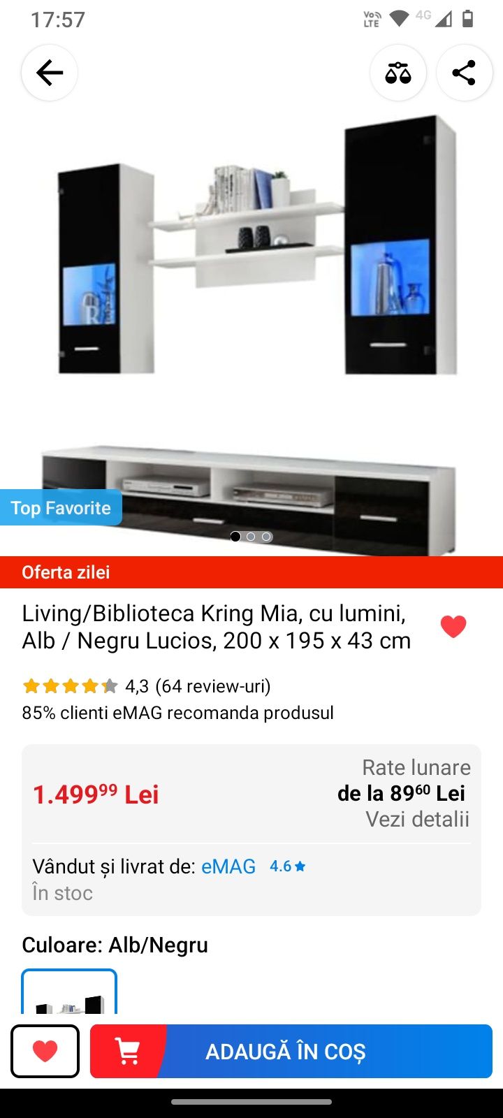 Biblioteca living, cu lumini