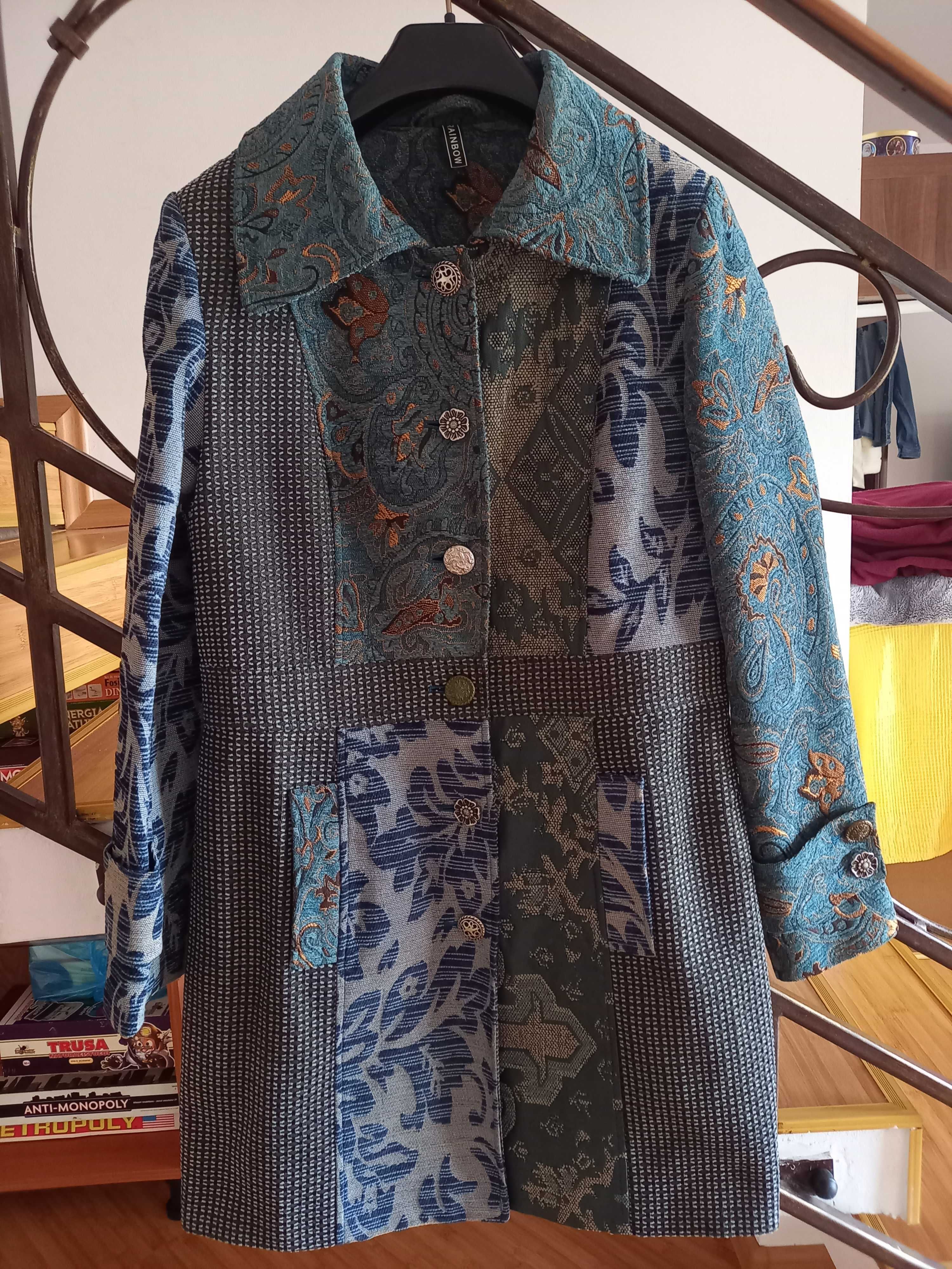 Pardesiu dama cu tesaturi brodate, albastru, nr 38 /M