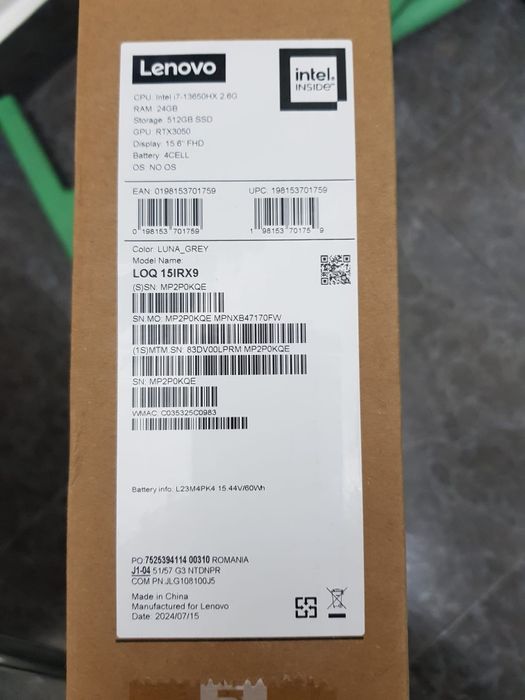 Laptop Gaming Lenovo Loq, I7 13650HX, RTX 3050, RAM 24 GB , SS