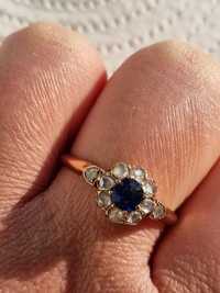 Inel aur 14k cu diamante si safir natural