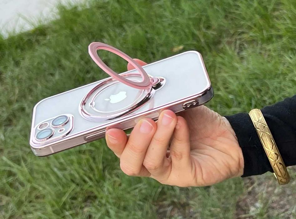 Husa silicon Luxury Magsafe cu inel metalic pentru iPhone 15