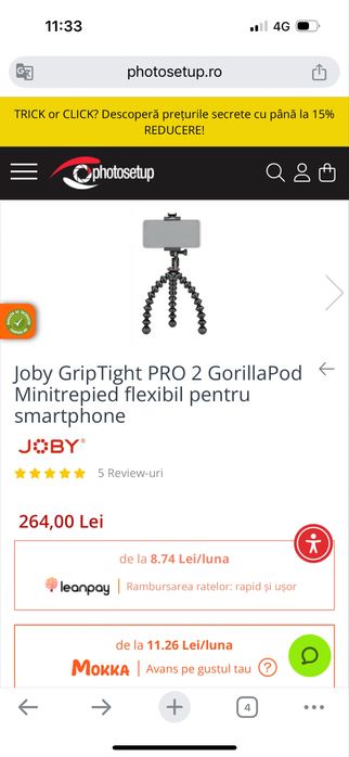 Trepied Joby GripTight PRO 2 GorillaPod Minitrepied pentru smartphone