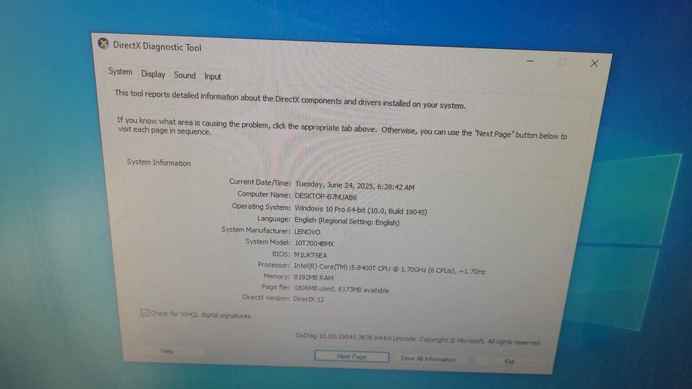 Calculator Lenovo M720q tiny , i5 8400t , 16 gb ram