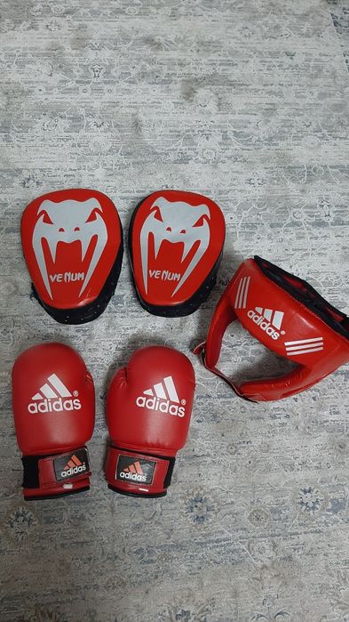 Боксерские перчатки, лапы и шлем