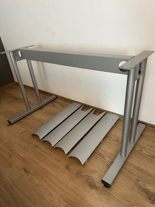 cadru birou traversa 2 picioare metalic aluminiu satinat orice blat