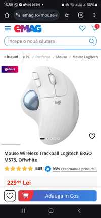Mouse Wireless Trackball Logitech ERGO M575, Offwhite (sigilat)